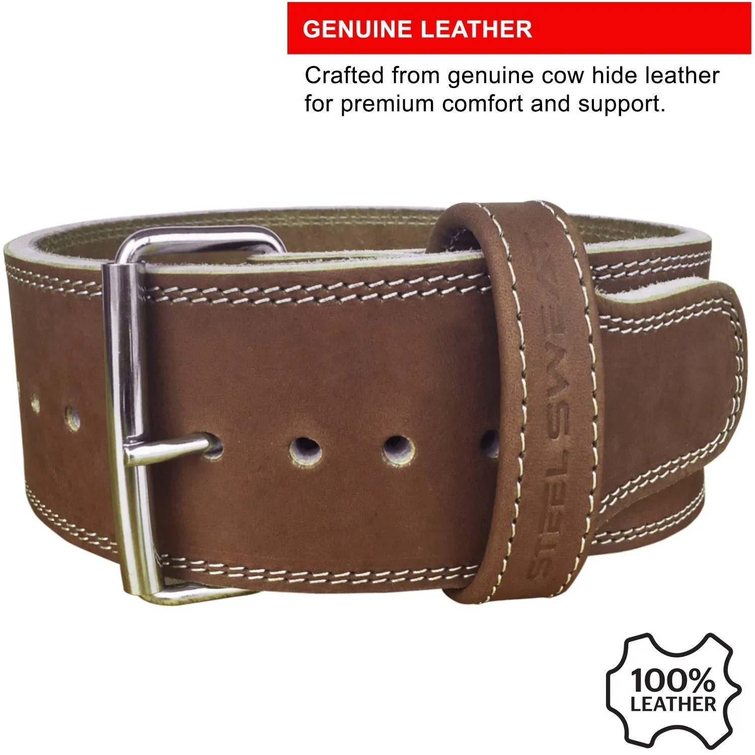 10MM HYDE Leather Weight Lifting Belt - Brown