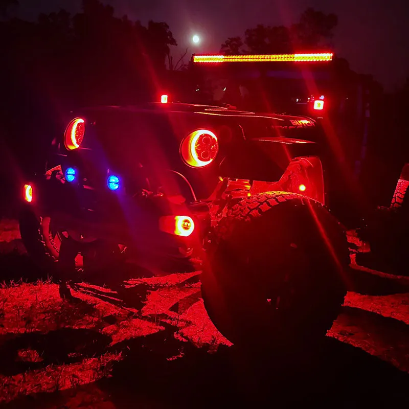 52" RGBW LED Light Bar & 2 RGB Pods & All Brackets for Jeep Wrangler JL JLU and Gladiator JT