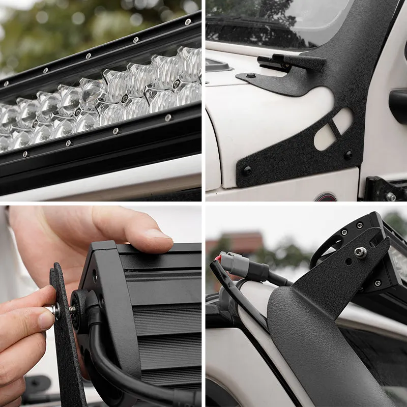 52" RGBW LED Light Bar & 2 RGB Pods & All Brackets for Jeep Wrangler JL JLU and Gladiator JT