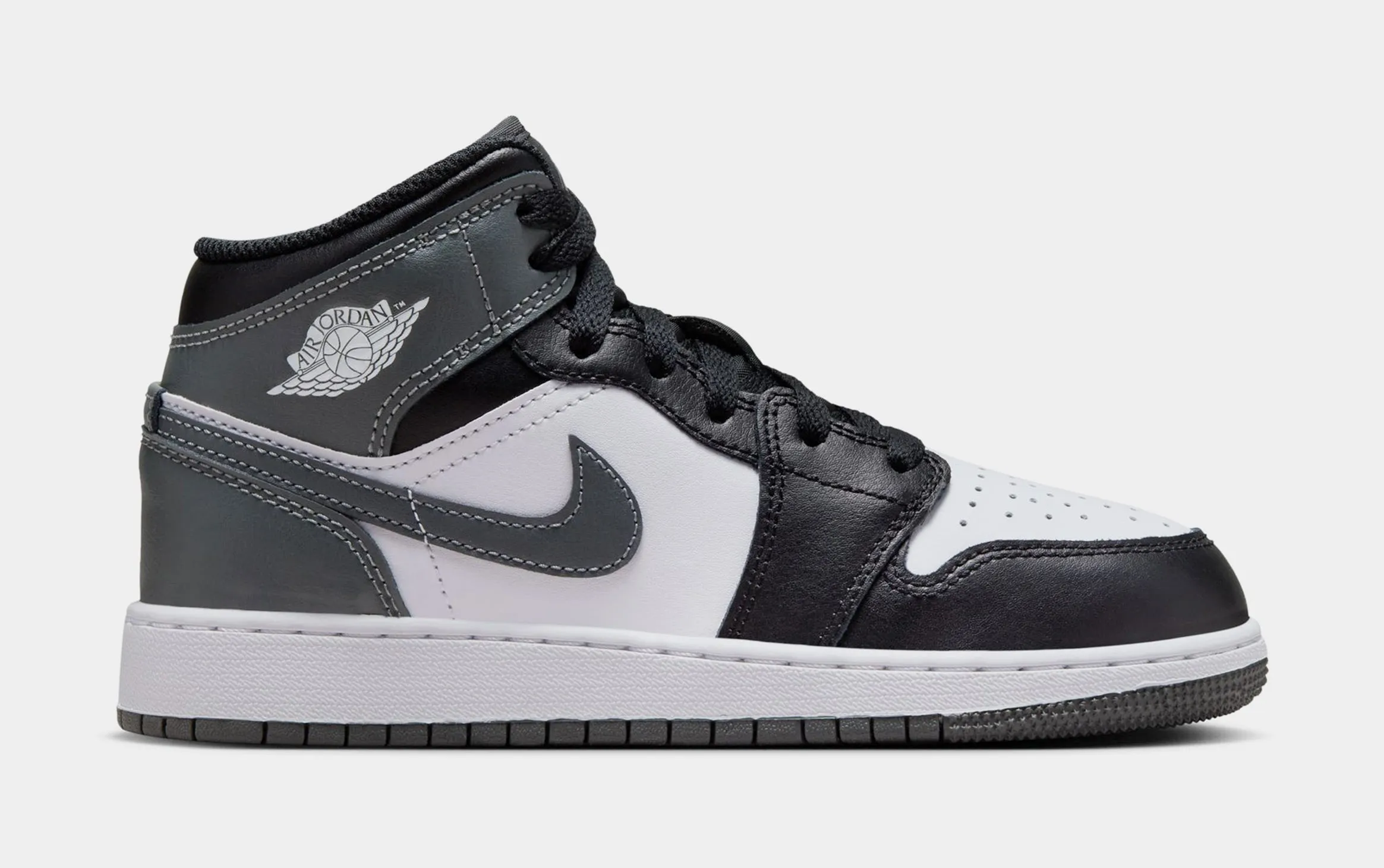 Air Jordan 1 Retro Mid Iron Grey Grade School Lifestyle Shoes (Black/White/Iron Grey)