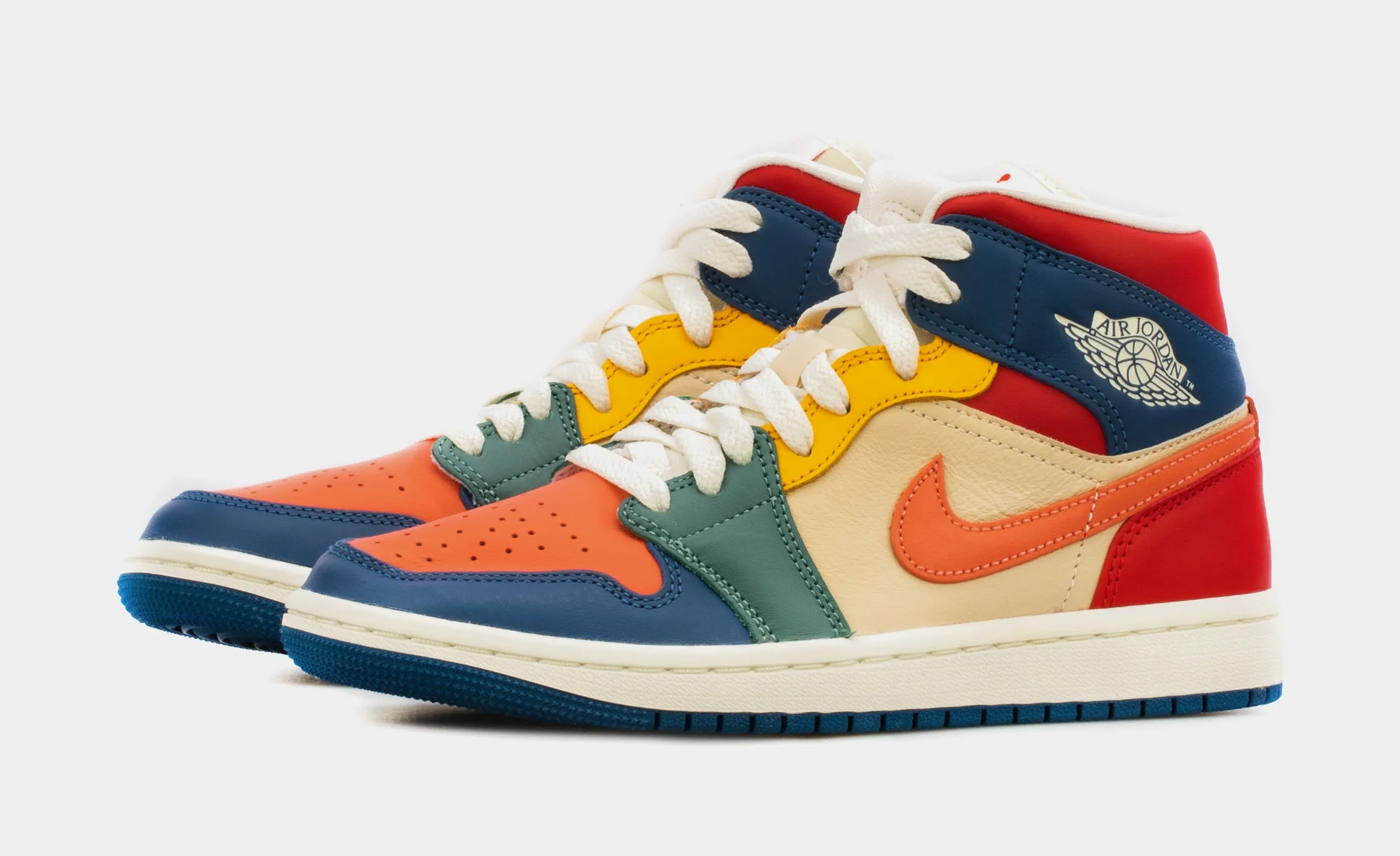 Air Jordan 1 Retro Mid Multi-Color Womens Lifestyle Shoes (White/Multi)