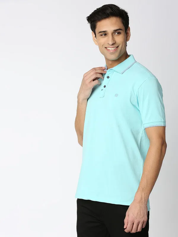 Aqua Blue Pique Lycra Polo T-shirt