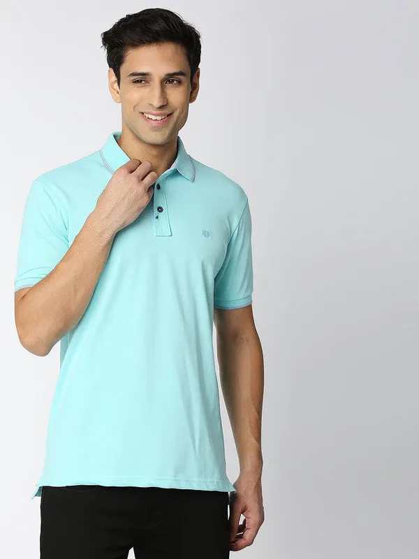 Aqua Blue Pique Lycra Polo T-shirt