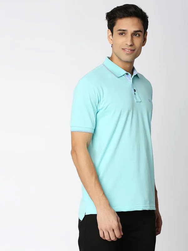 Aqua Blue Pique Lycra Polo T-shirt