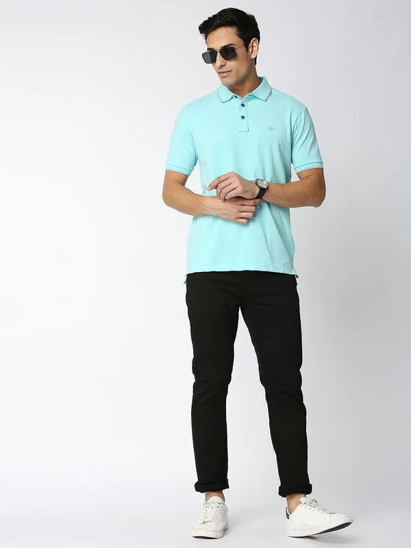 Aqua Blue Pique Lycra Polo T-shirt