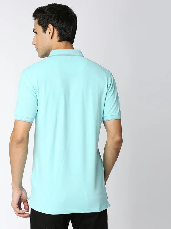 Aqua Blue Pique Lycra Polo T-shirt