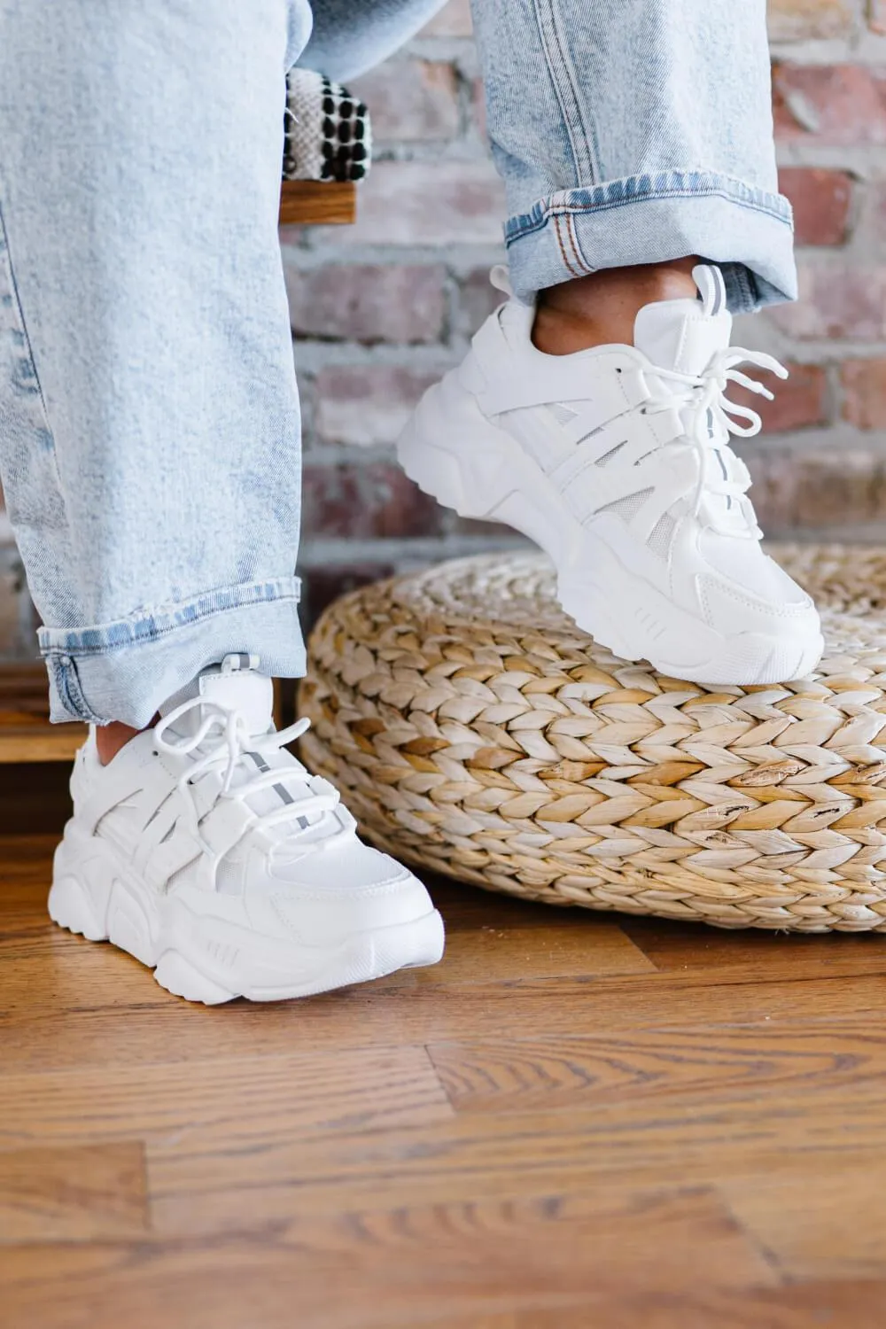 Berness Running Late Chunky Sole Athletic Sneakers in White