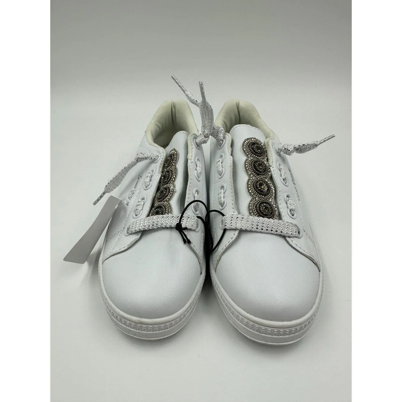 Big Kid Size 13 White Casual- Silver Sparkly Slip-ons