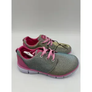 Big Kid Size 3, Pink Trim, Laces, and Suede heel, Silver Sparkly Sneakers