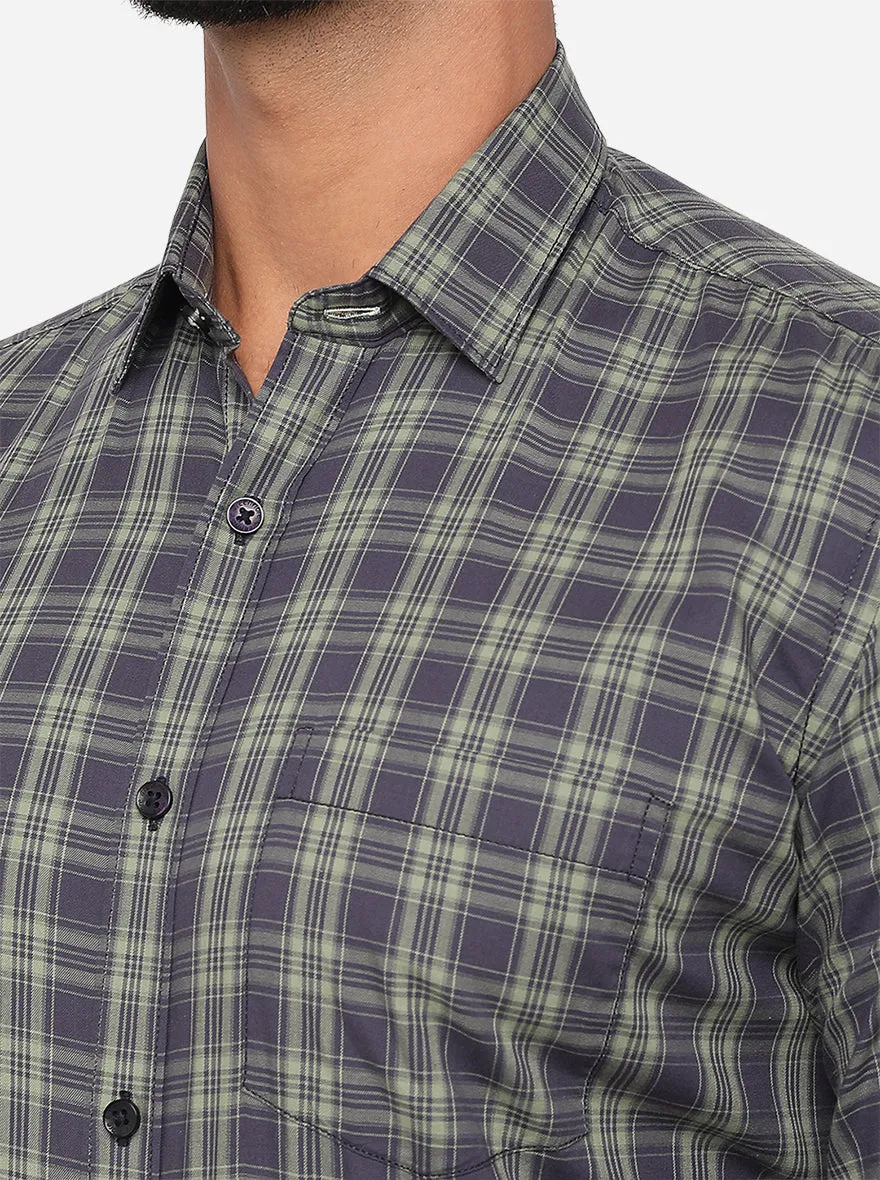 Blue & Green Checked Slim Fit Semi Casual Shirt | Greenfibre