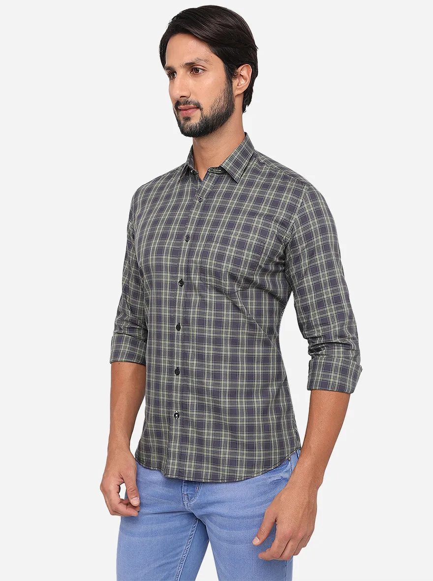 Blue & Green Checked Slim Fit Semi Casual Shirt | Greenfibre