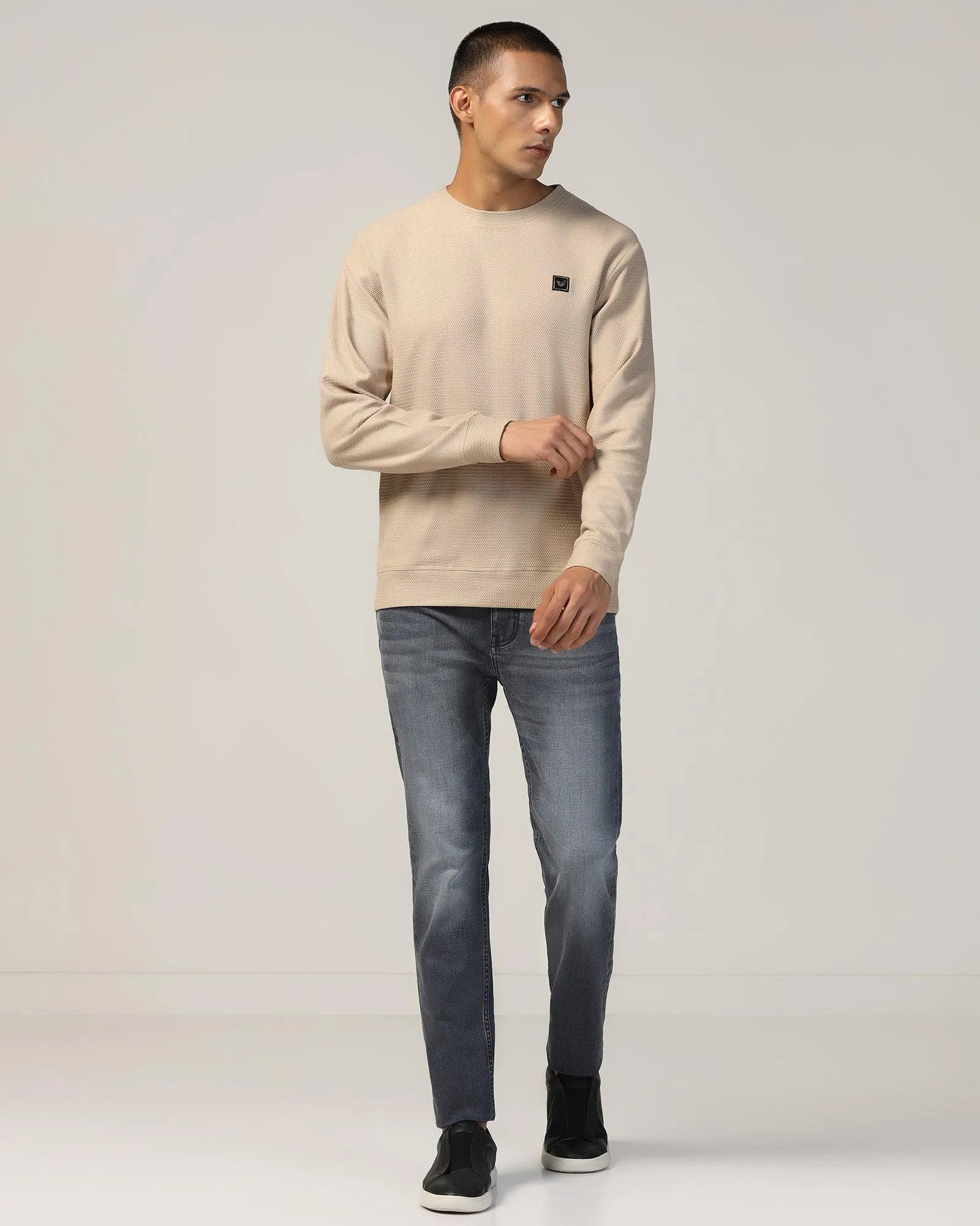 Crew Neck Beige Structure Sweatshirt - And