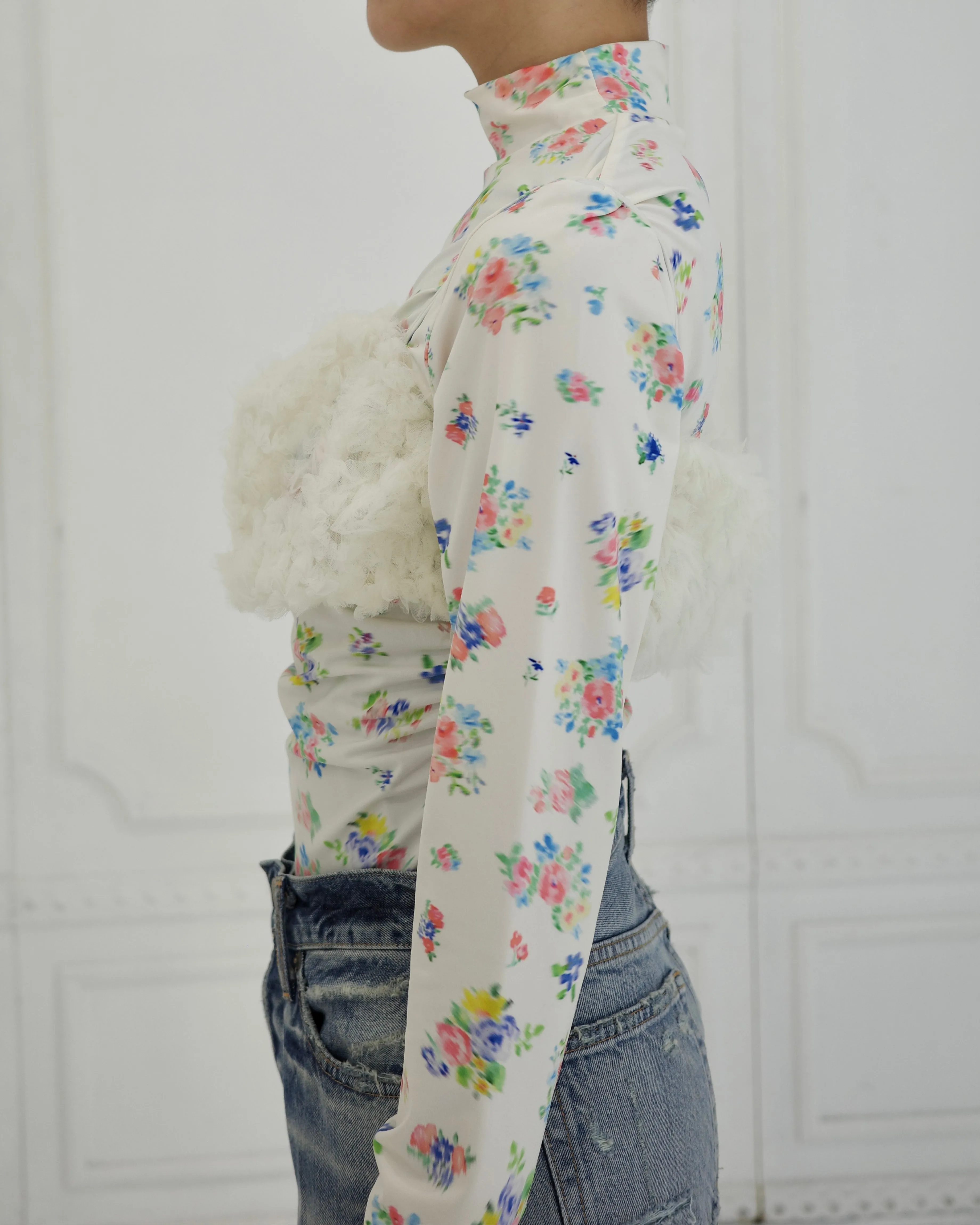 Floral pattern second skin tops (high-neck)