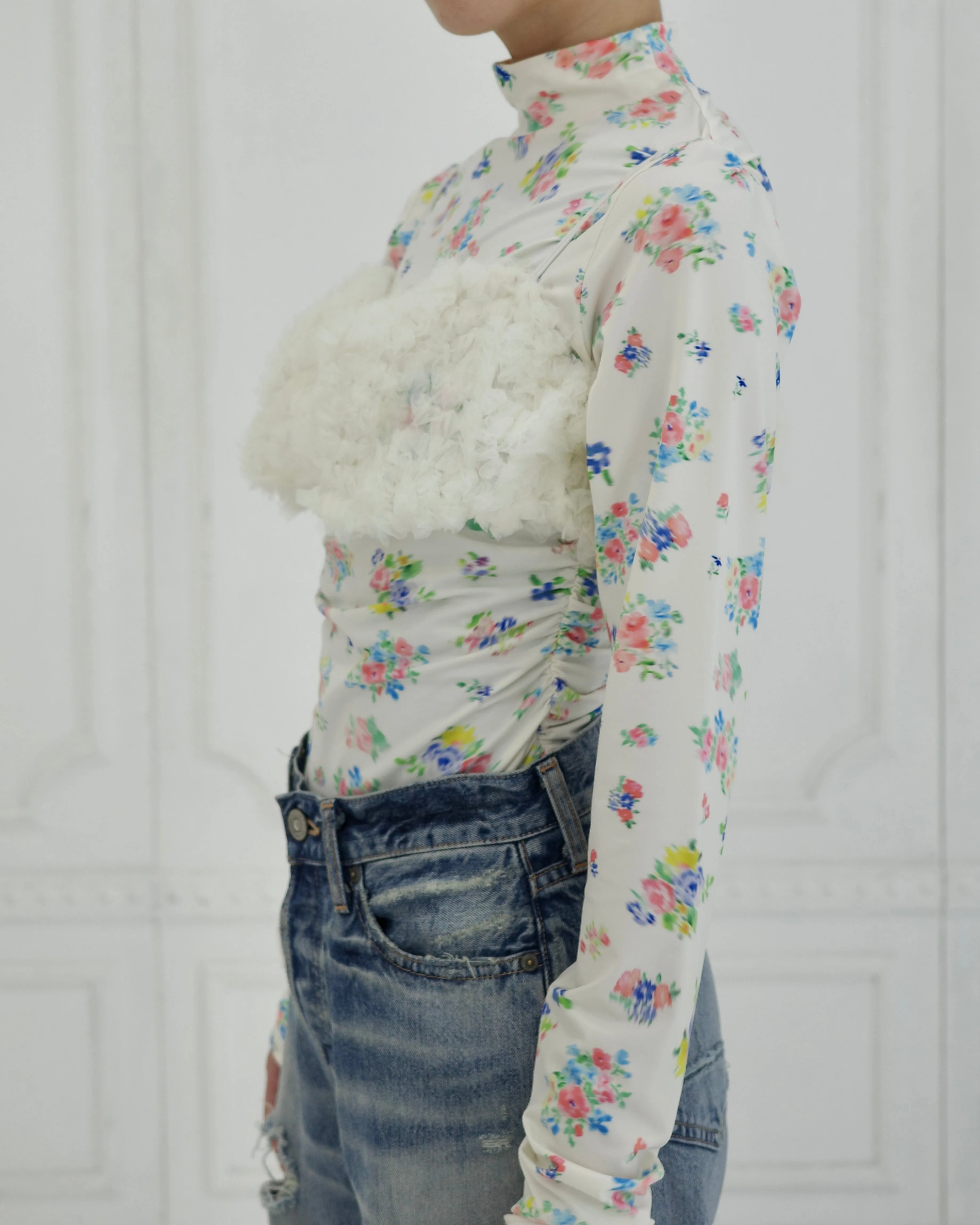 Floral pattern second skin tops (high-neck)