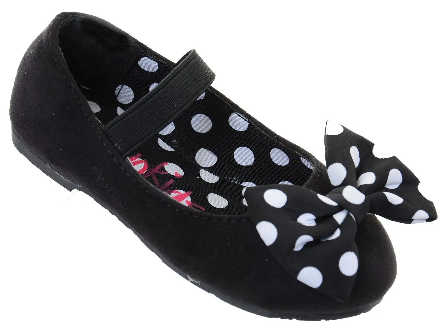 Girls Polka Dot Bows Single Strap Mary Jane Flats Kids