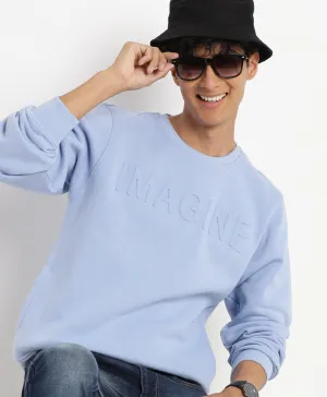 Light Blue Solid Round Neck Knitted SweatShirt