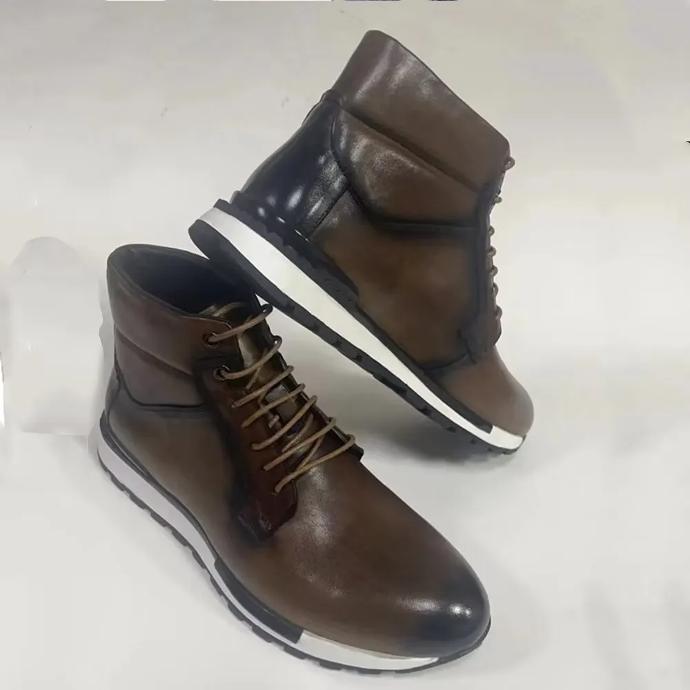 LuxeLeather Round Toe High Top Sneakers