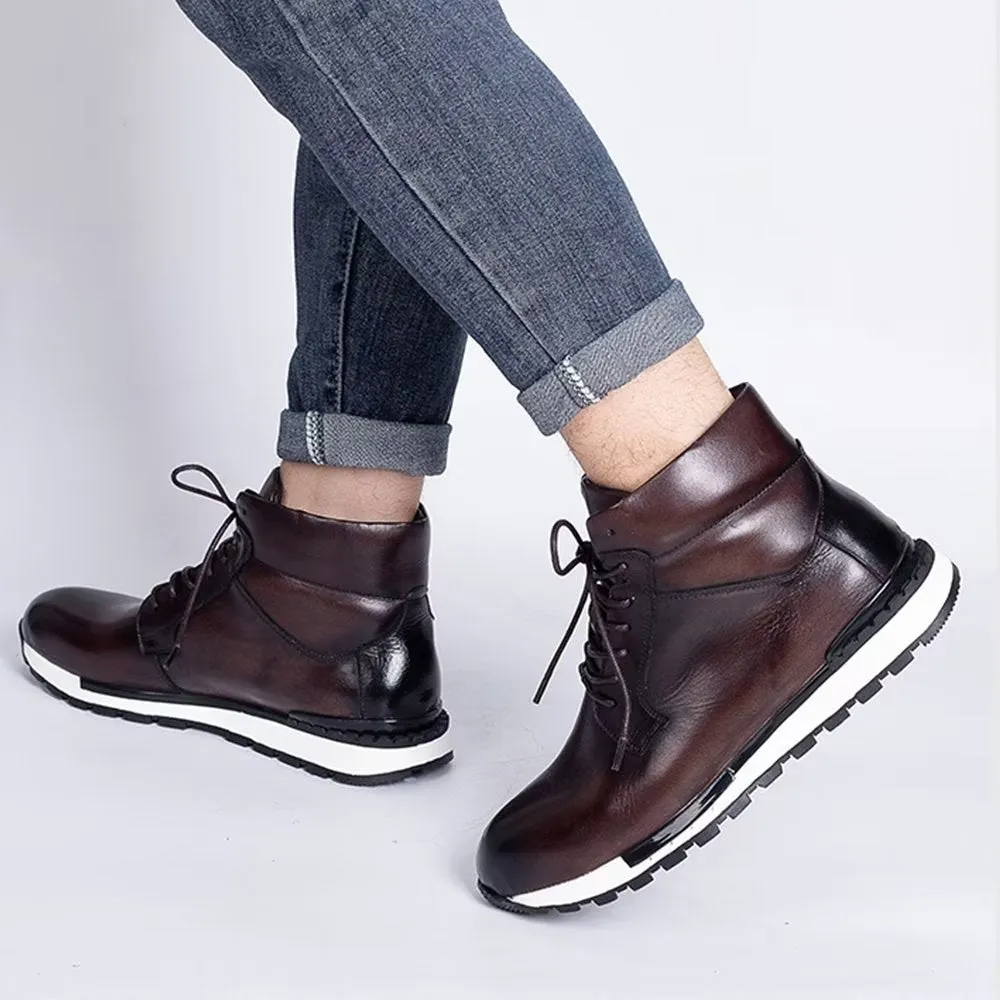 LuxeLeather Round Toe High Top Sneakers