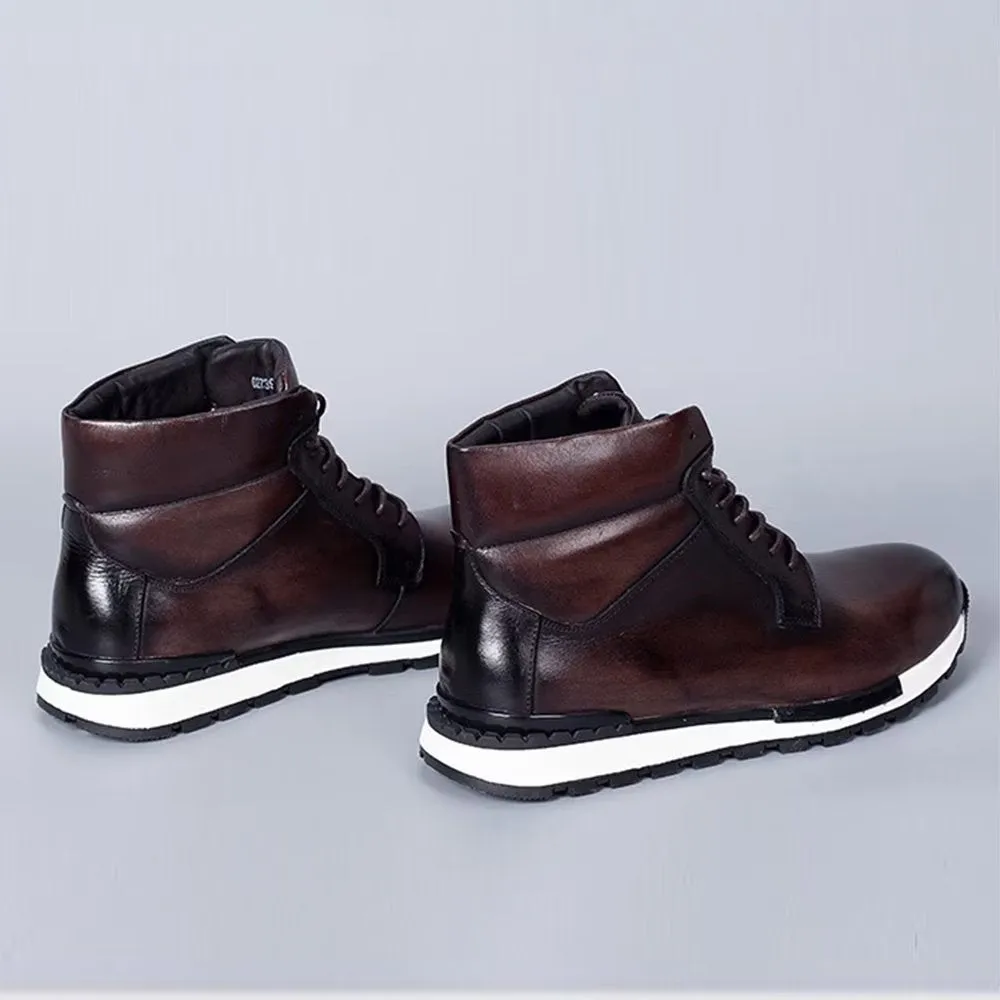 LuxeLeather Round Toe High Top Sneakers