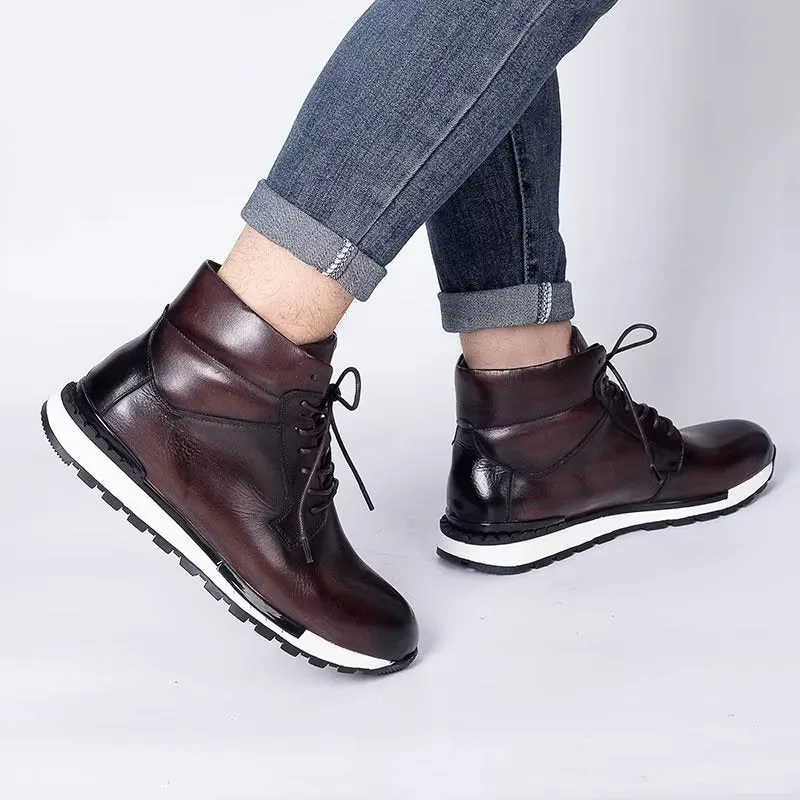 LuxeLeather Round Toe High Top Sneakers