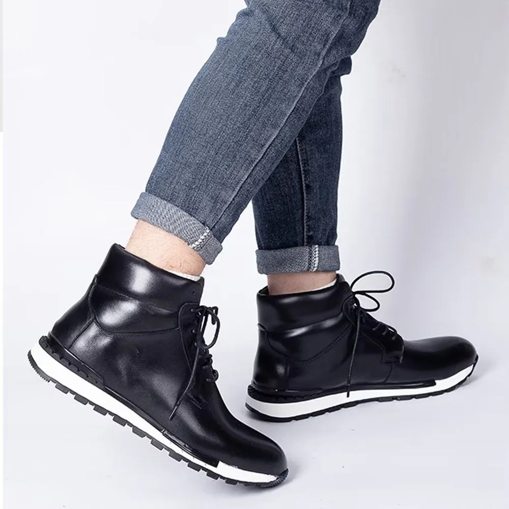 LuxeLeather Round Toe High Top Sneakers