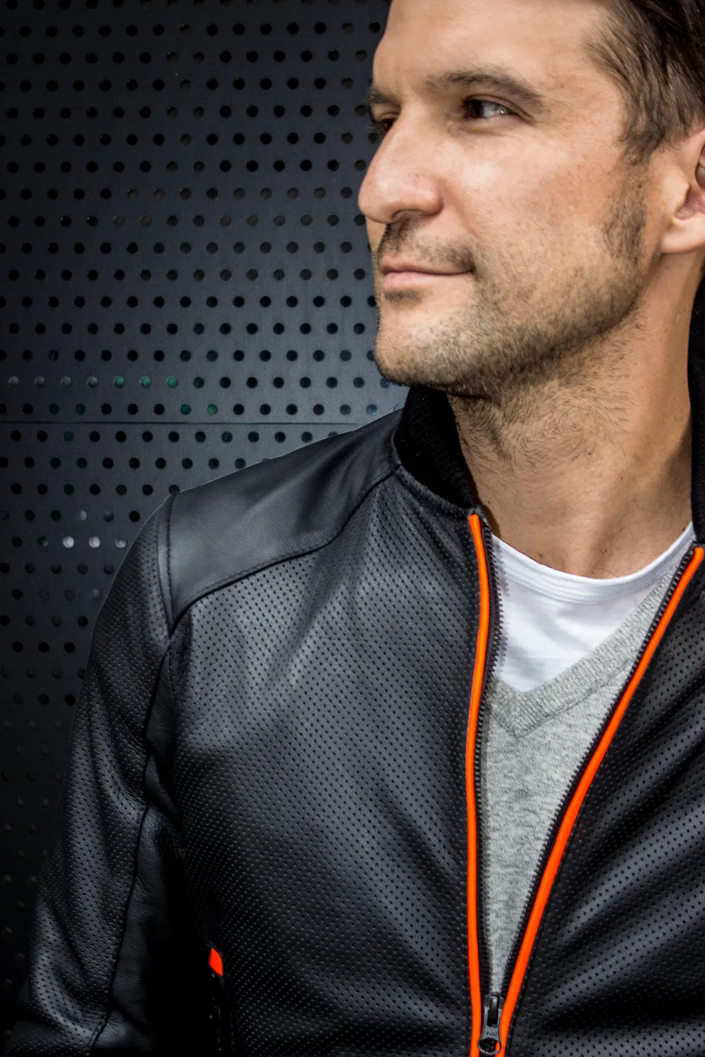 LUXUS HI TECH Leather Jacket Bomber lightweight - Perforated - Black