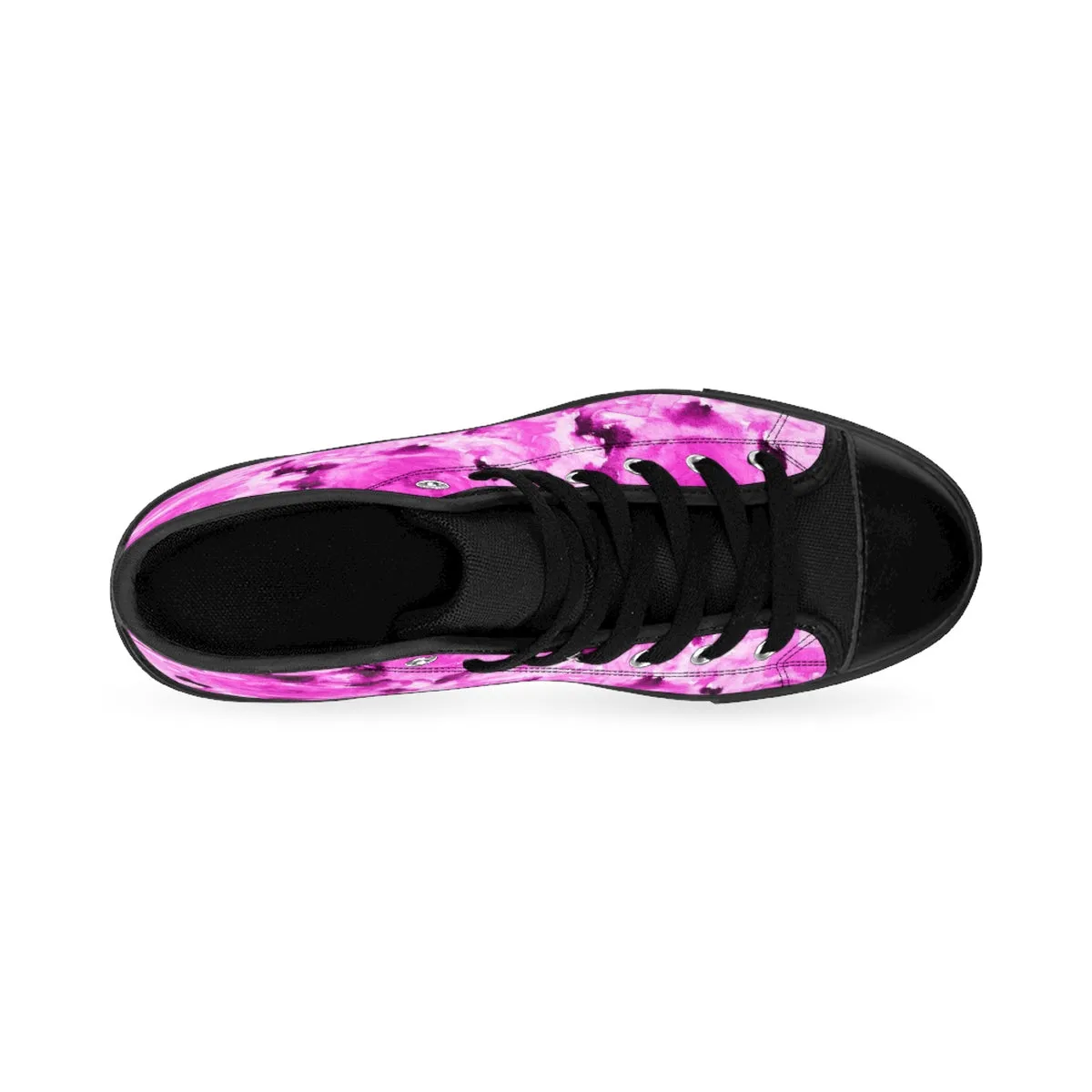 Pink Rose Women's Sneakers, Rose Floral Print Designer High Top Running Fashion Shoes