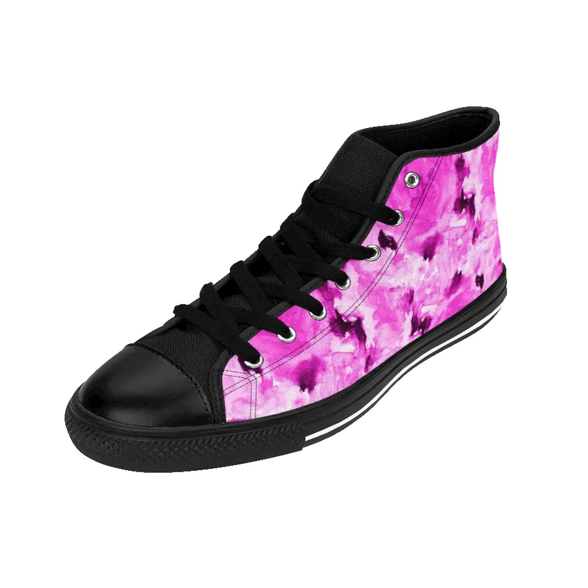 Pink Rose Women's Sneakers, Rose Floral Print Designer High Top Running Fashion Shoes