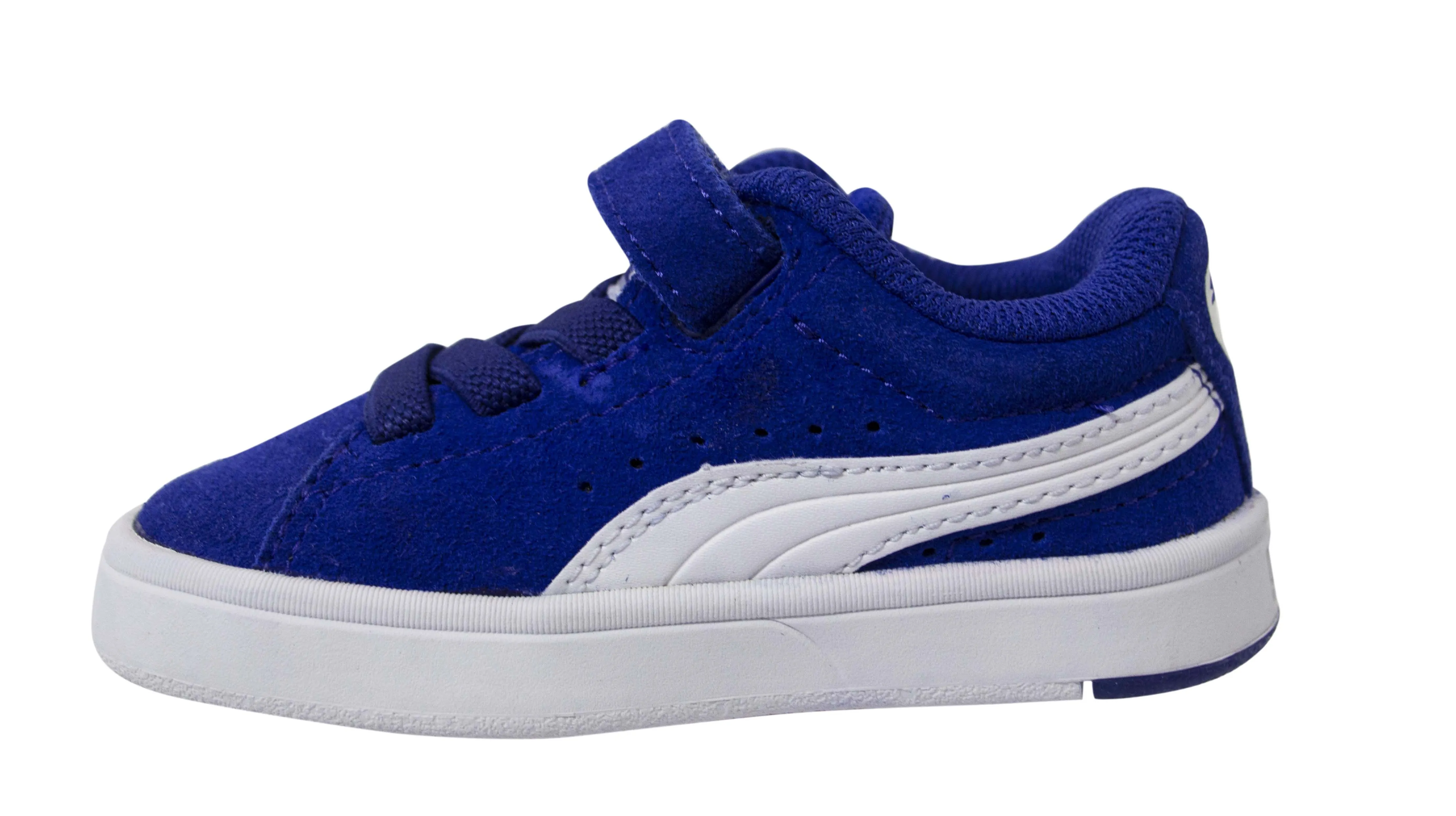 Puma Suede S V Kids Blue Suede Leather Hook And Loop Lace Up Trainers 359452 03