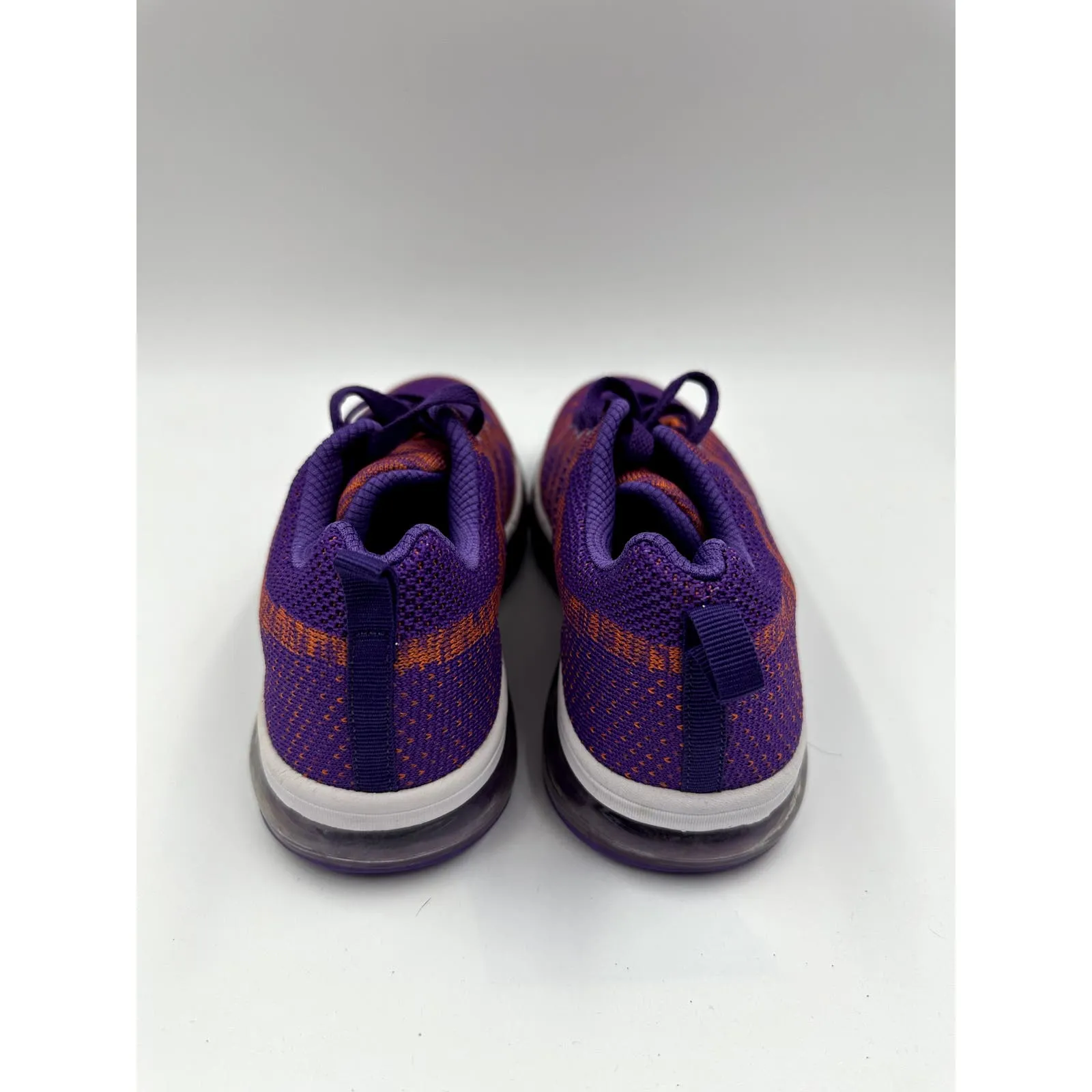 Purple and Orange Knit Low Top Sneakers with Purple Laces and Air Max Type Sole