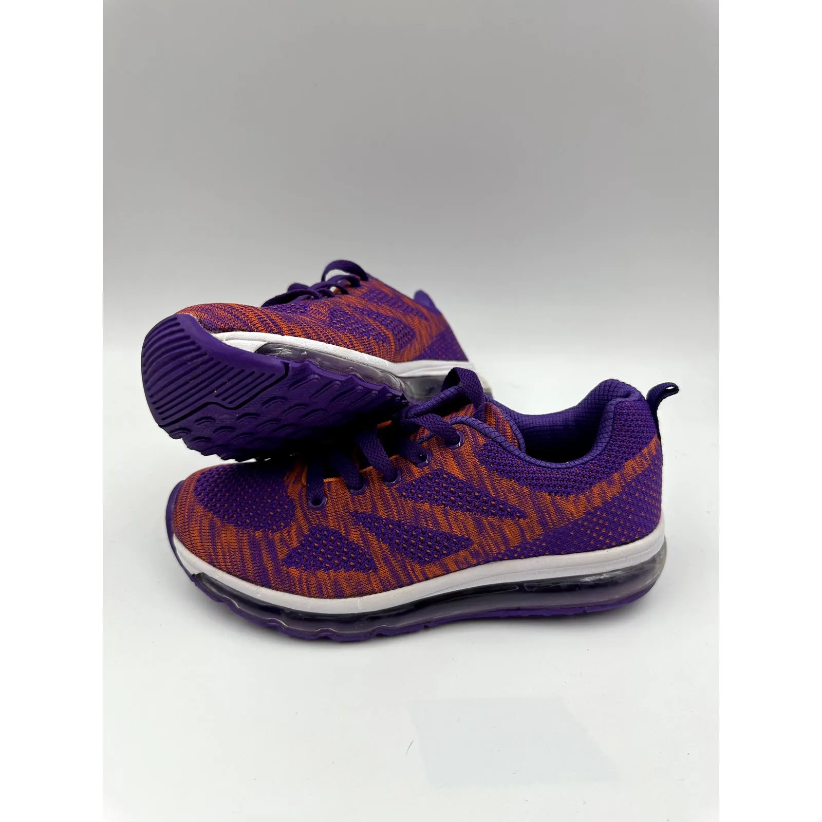 Purple and Orange Knit Low Top Sneakers with Purple Laces and Air Max Type Sole