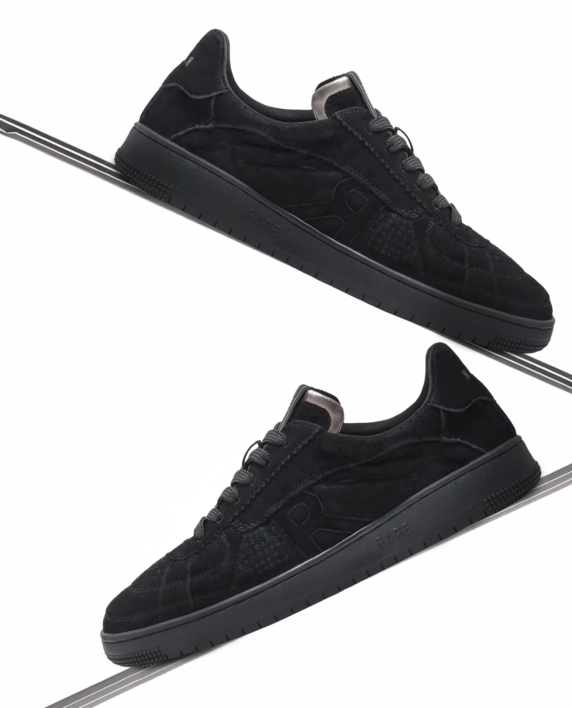 Rare Rabbit Men Ragno Black Genuine Suede Leather Low-Top Lace Up Sneaker Shoes