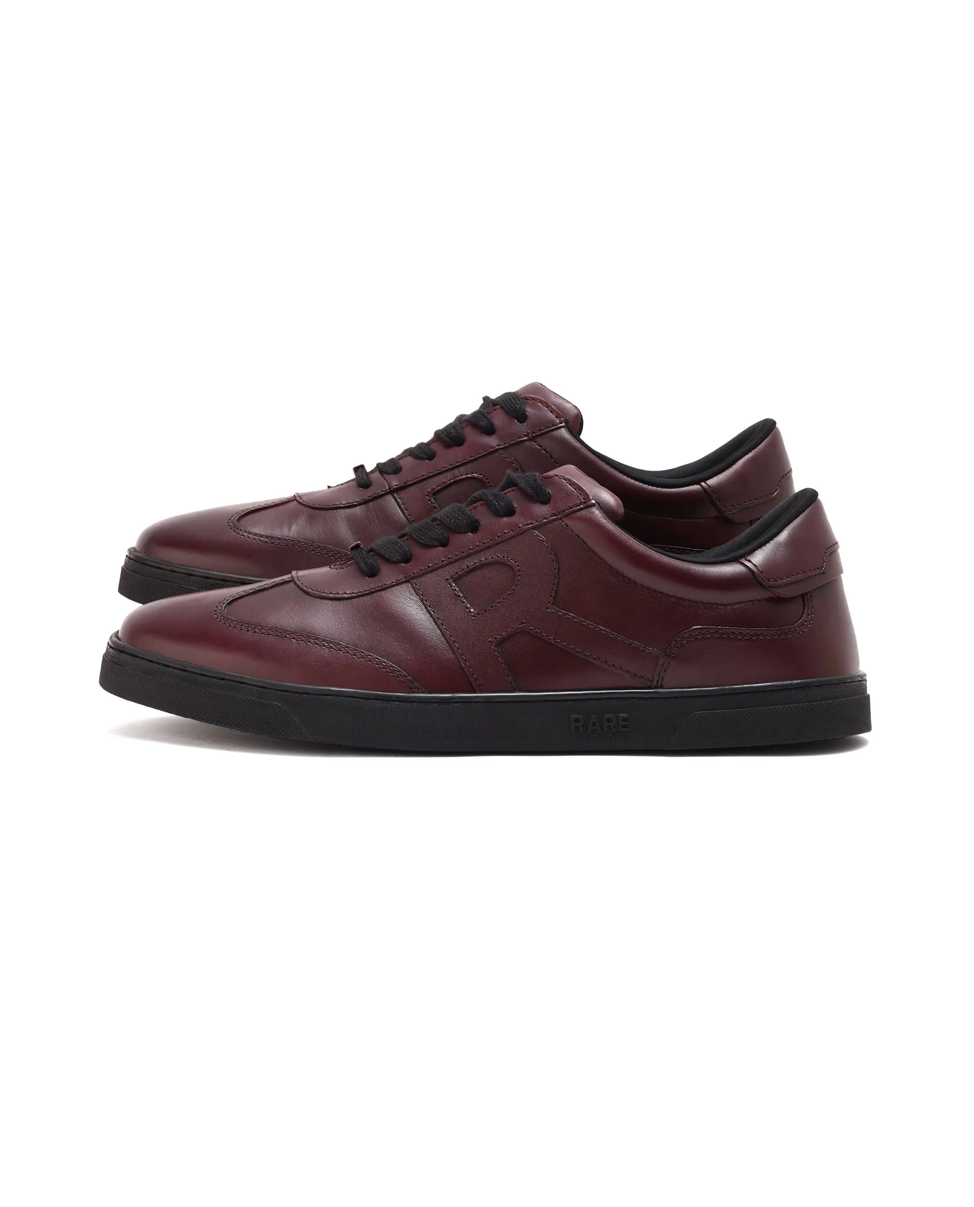 Rare Rabbit Mens Merc Maroon Round Toe Genuine Leather Lace Up Low Top Sneaker Shoes