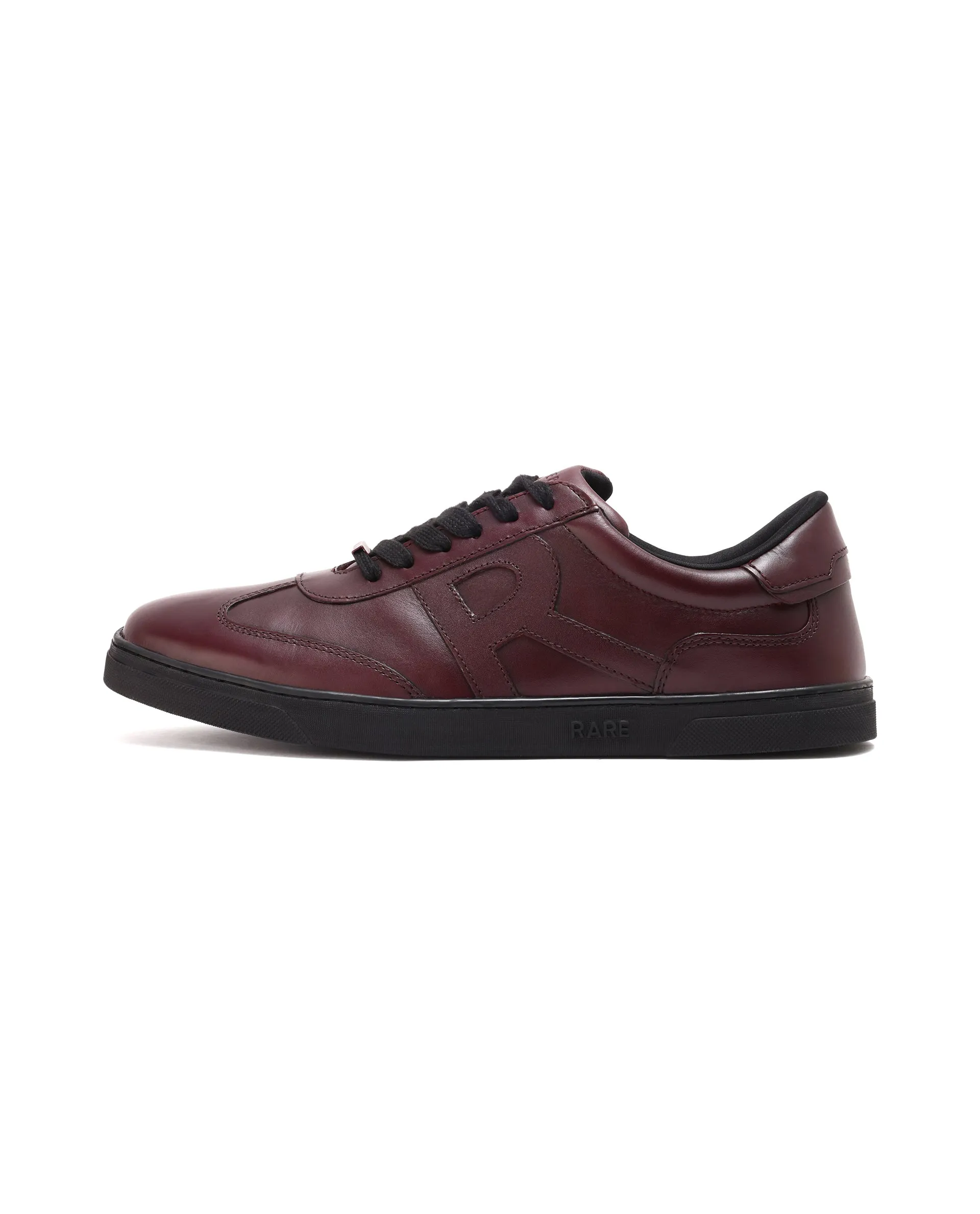 Rare Rabbit Mens Merc Maroon Round Toe Genuine Leather Lace Up Low Top Sneaker Shoes