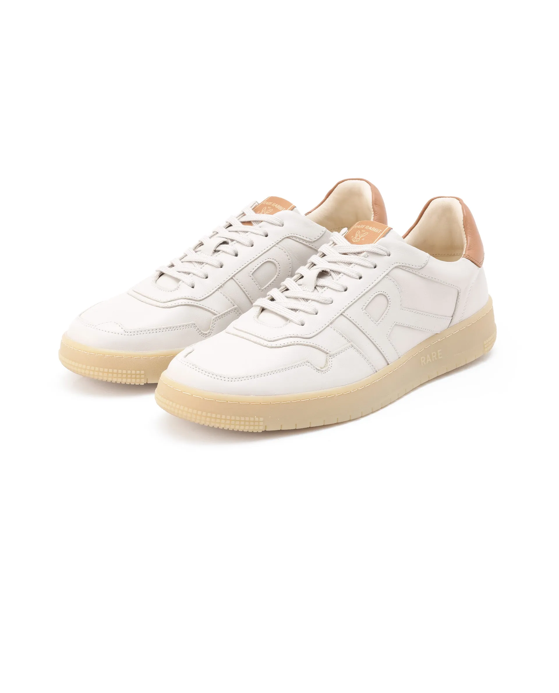 Rare Rabbit Men's Nebula Beige Leather Monotone Low-Top Lace-Up Sneaker Shoes