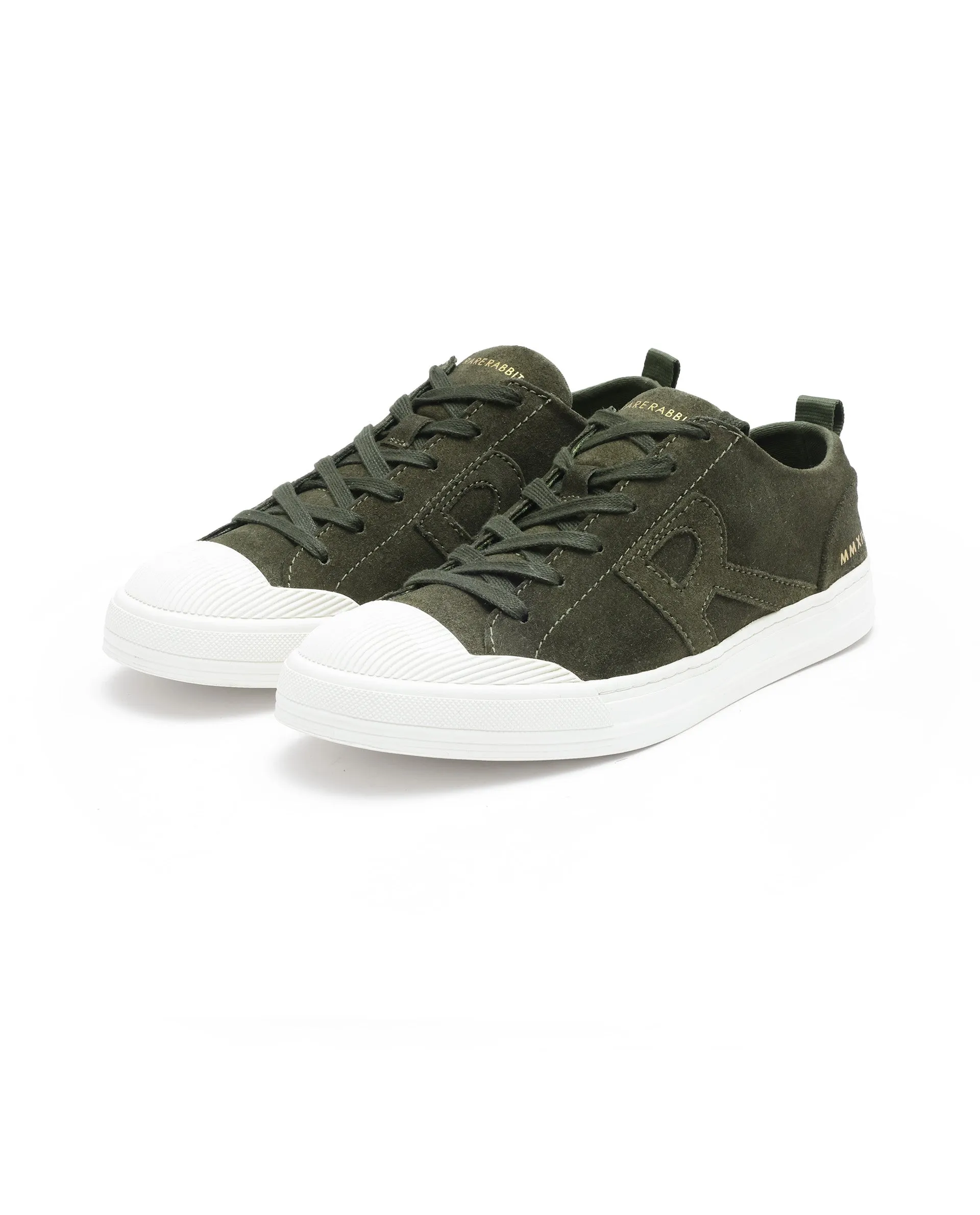 Rare Rabbit Mens Sauron Olive Round Toe Premium Suede Lace Up Low Top Sneaker Shoes