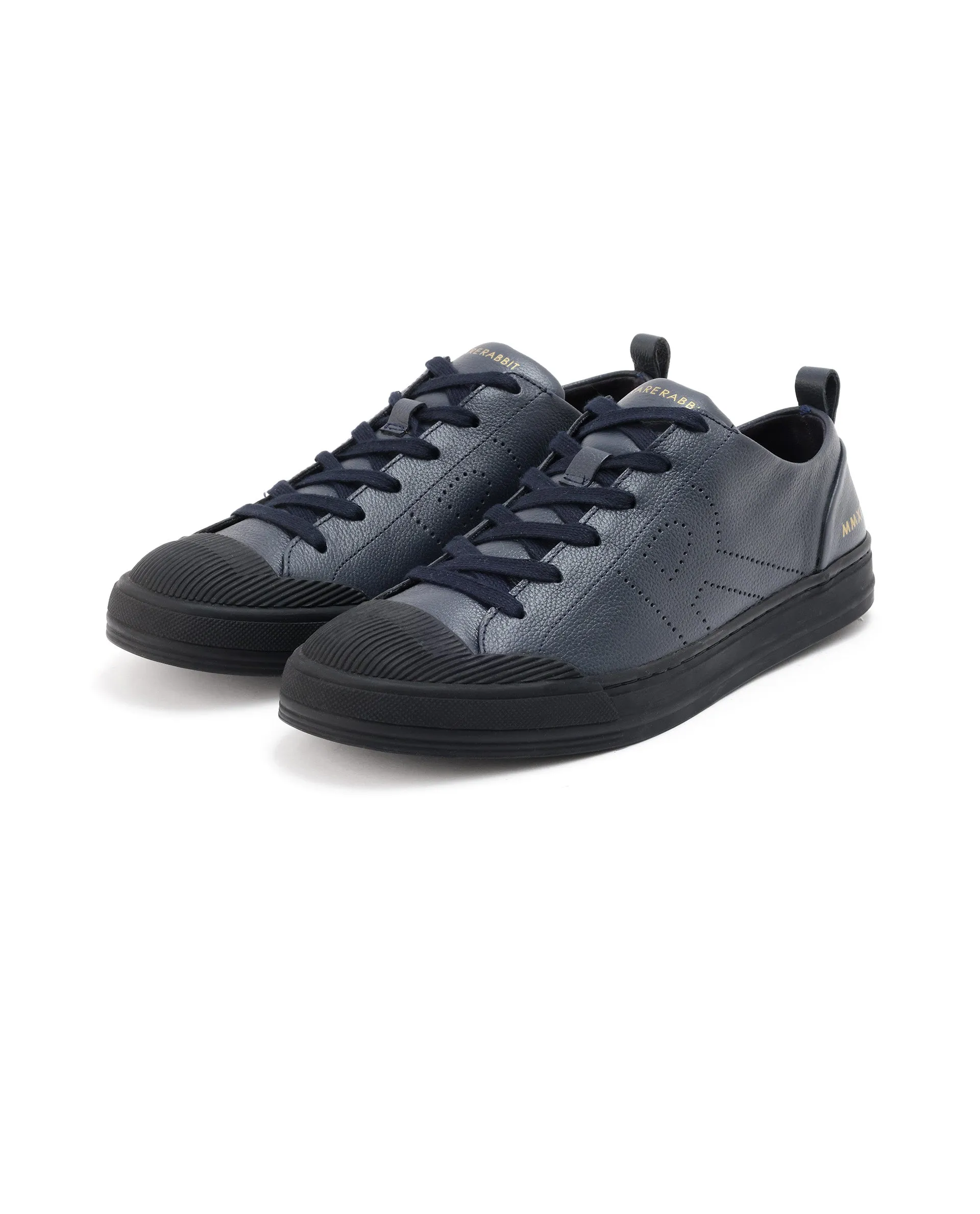 Rare Rabbit Mens Sauron Pro Navy Premium Milled Leather Lace Up Low Top Round Toe Sneaker Shoes