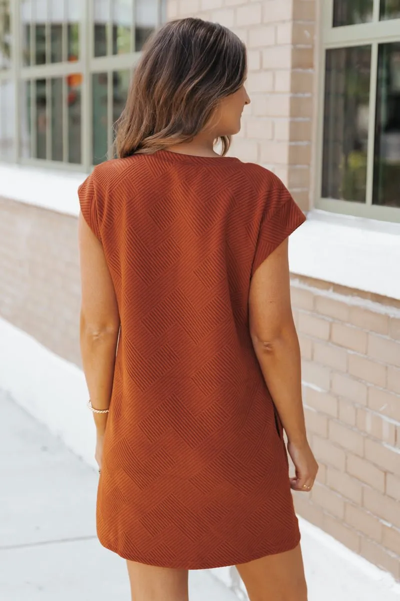 Rust Cap Sleeve Textured Mini Dress - FINAL SALE