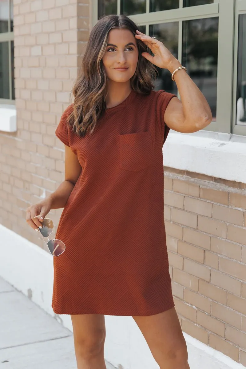 Rust Cap Sleeve Textured Mini Dress - FINAL SALE