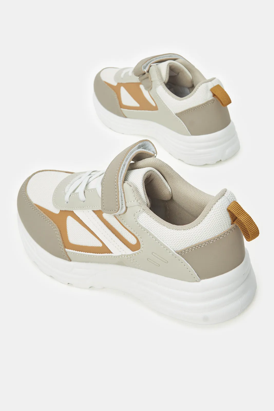 Senior Boys Beige Colour Block Chunky Sneakers