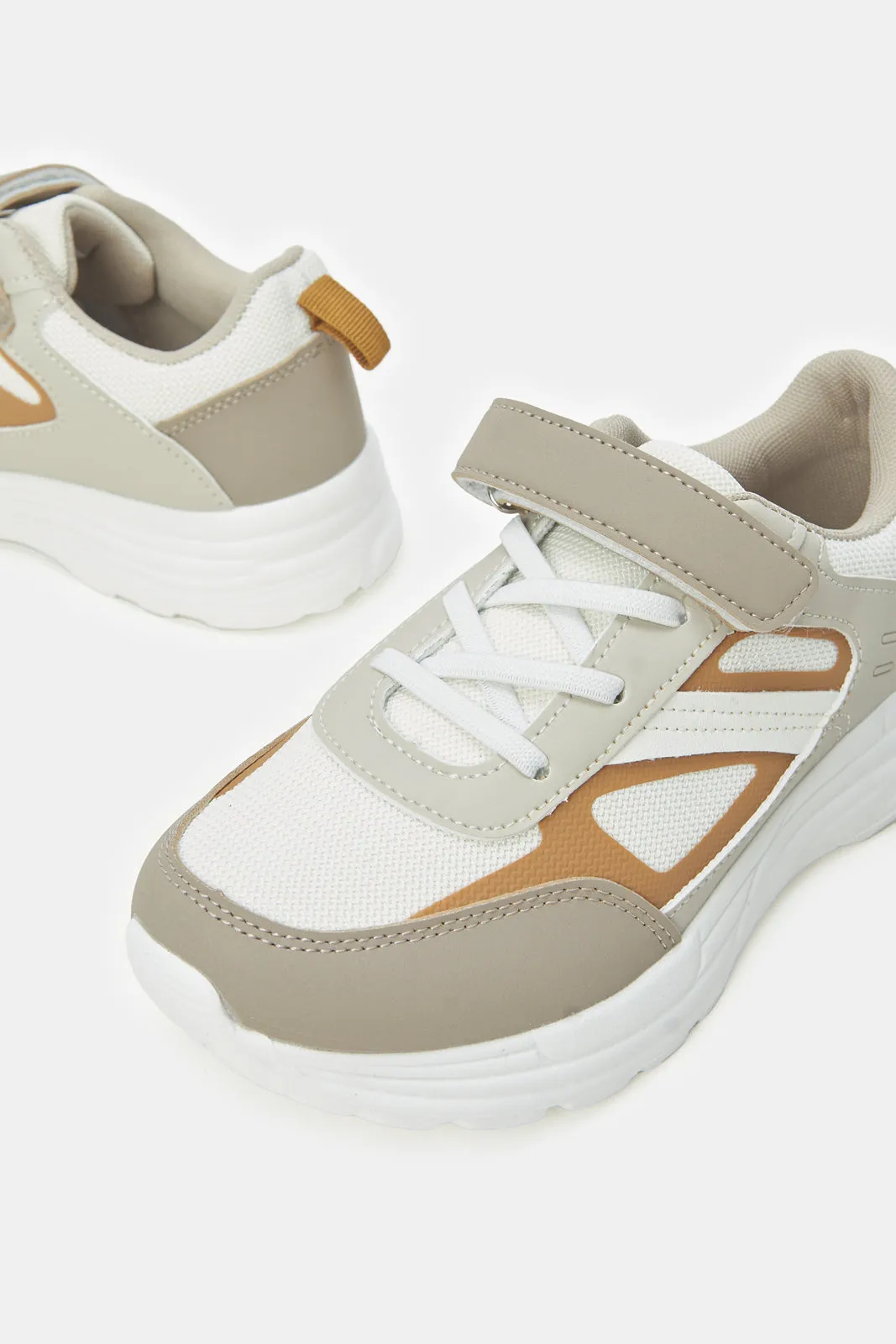 Senior Boys Beige Colour Block Chunky Sneakers