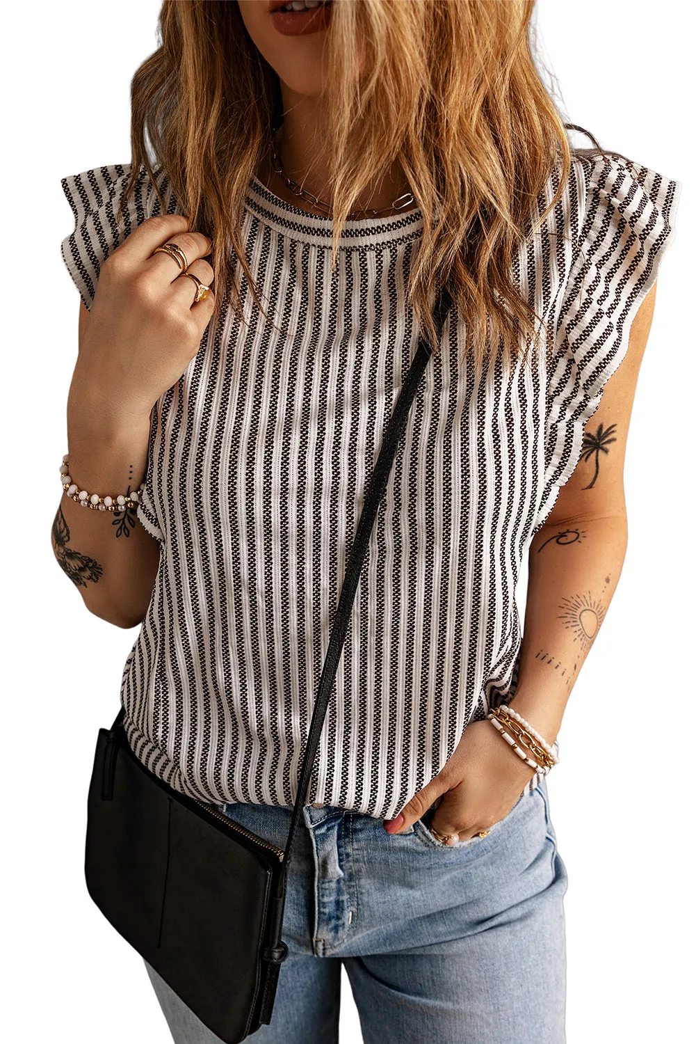 Stripe Flutter Sleeve Tank Top