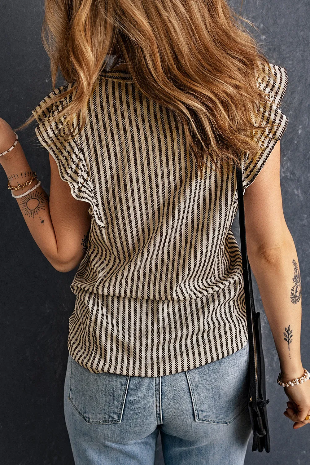 Stripe Flutter Sleeve Tank Top