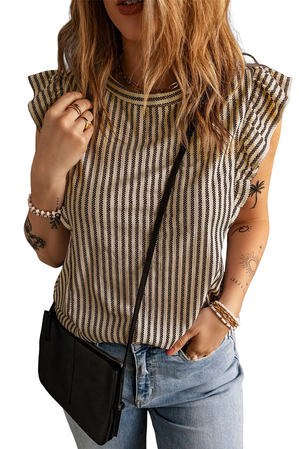 Stripe Flutter Sleeve Tank Top