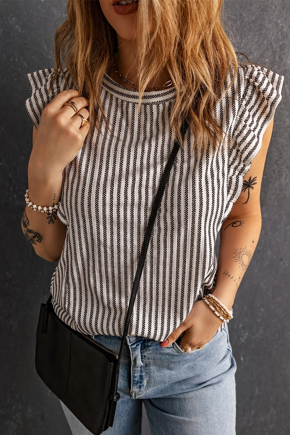 Stripe Flutter Sleeve Tank Top