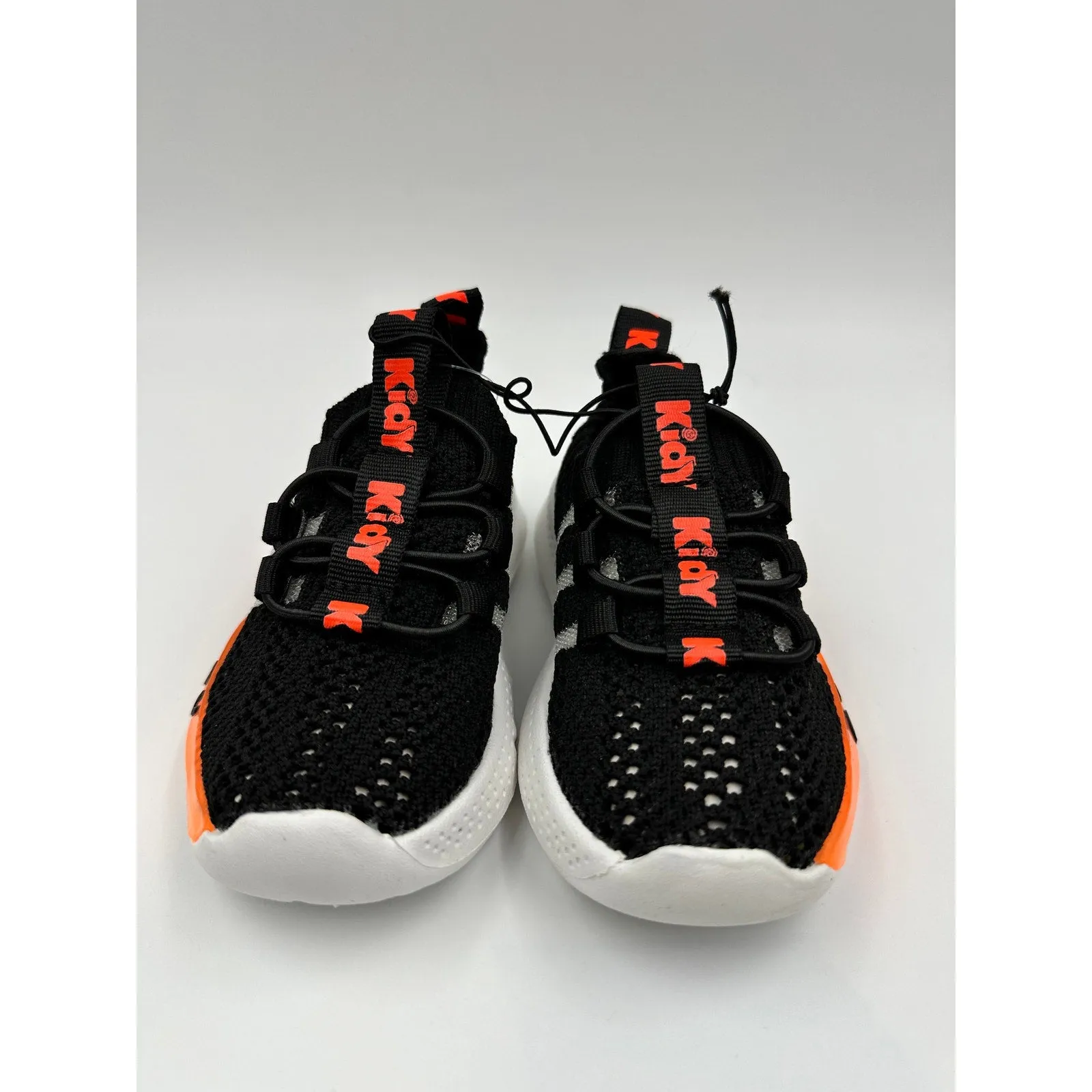 Toddler/Small Kid Size 7, Black Sneakers w/ White Sole with Orange Lights/Accent