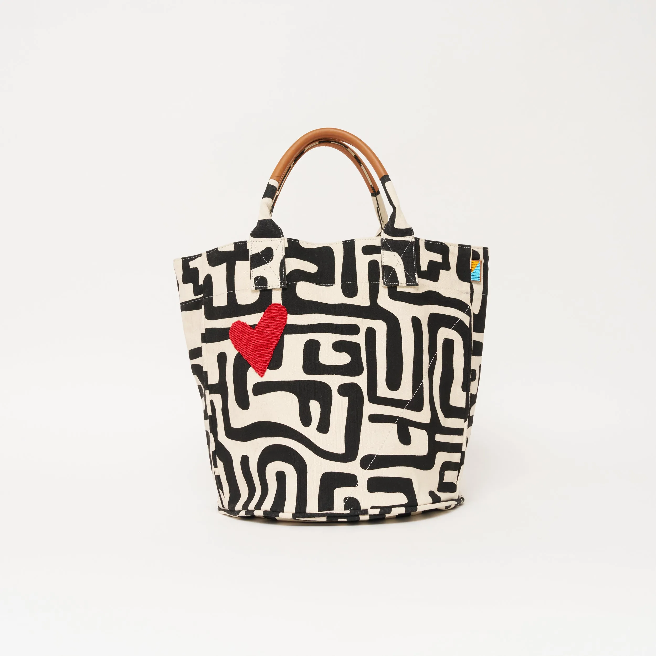 Weekender - Black Kuba with Beaded Red Heart