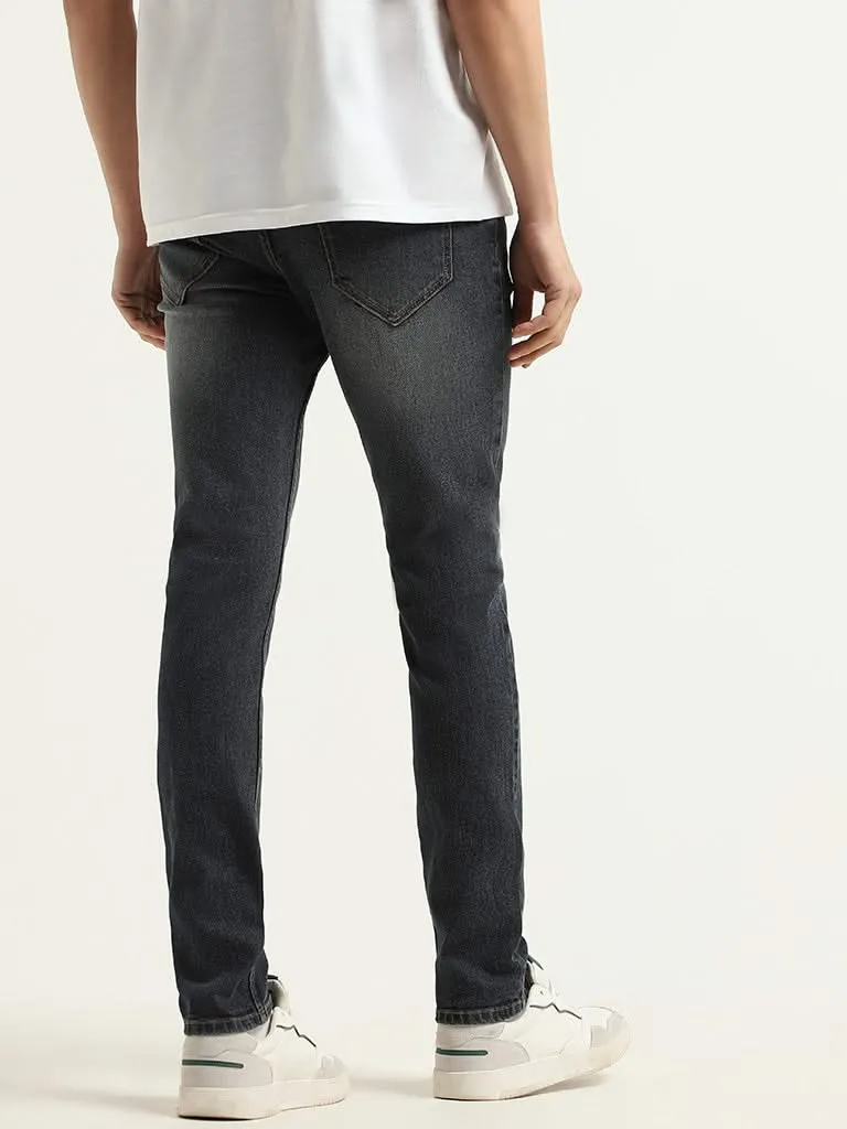 WES Casuals Dark Grey Wash Slim Fit Mid Rise Jeans