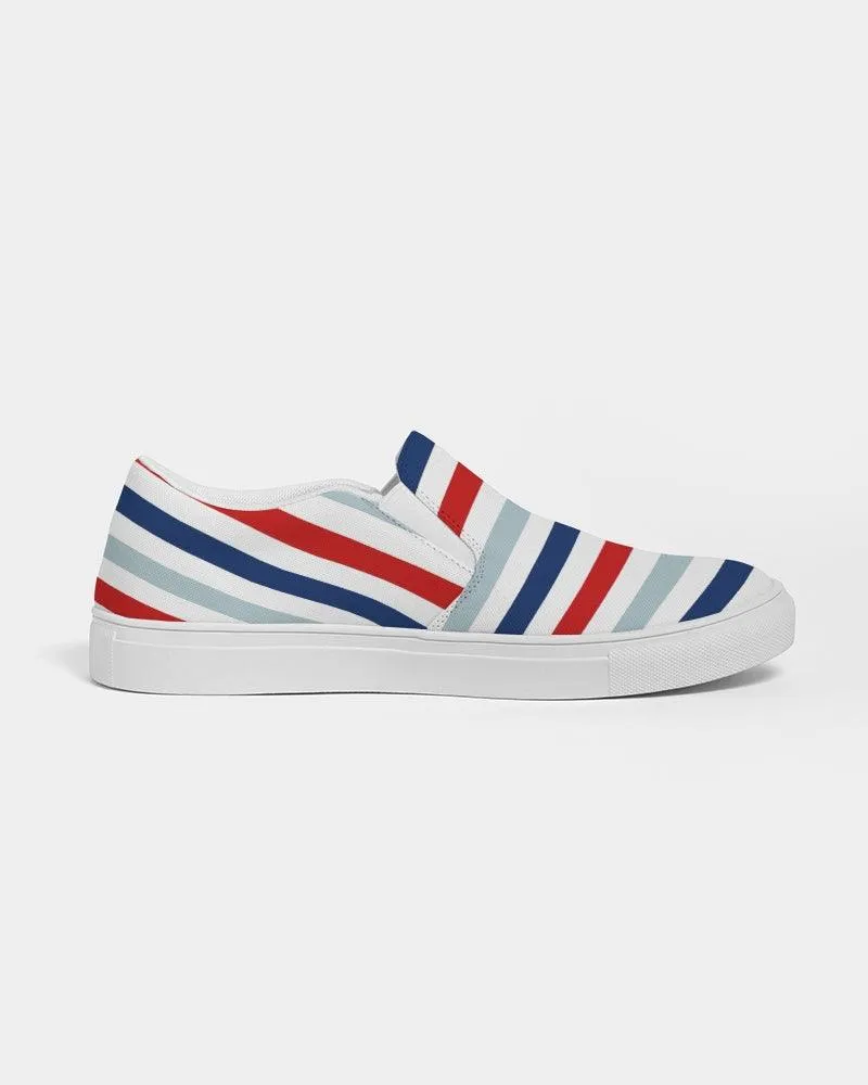 Womens Sneakers - Canvas Slip On Shoes, Red White Blue Striped Print