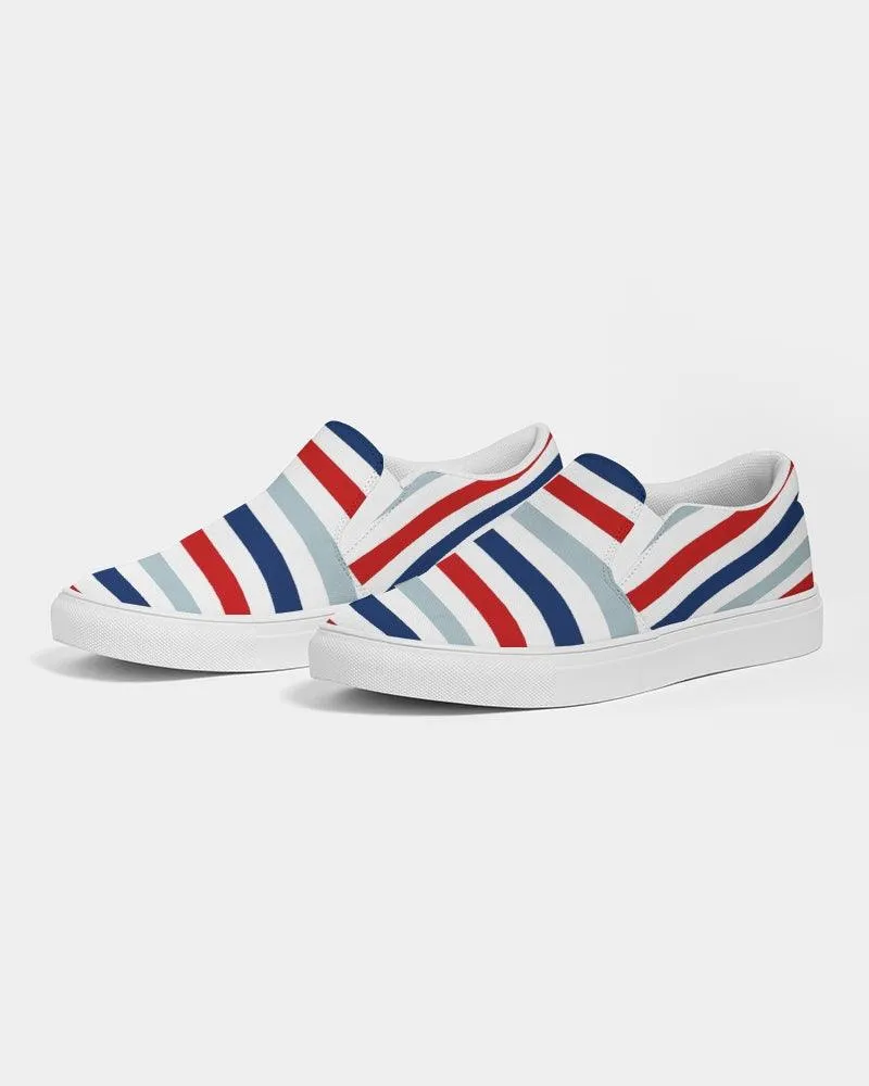 Womens Sneakers - Canvas Slip On Shoes, Red White Blue Striped Print